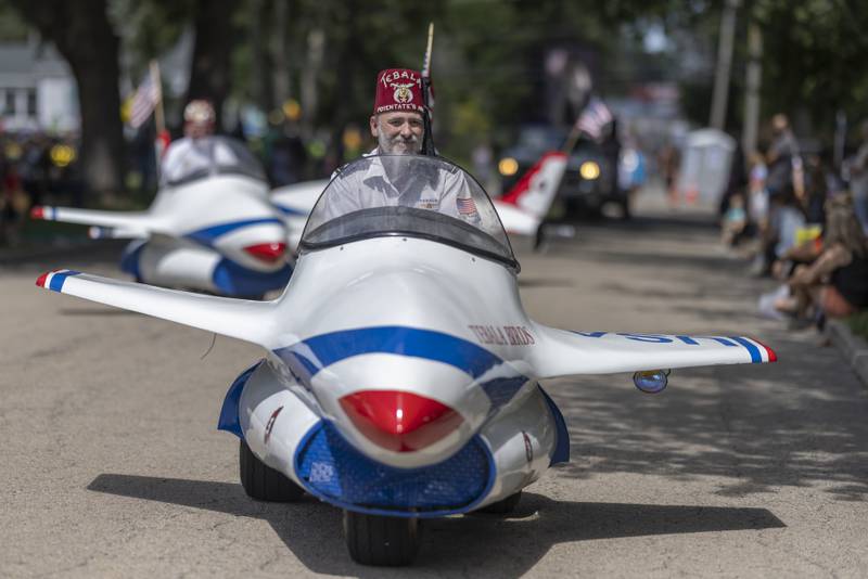 Members of the Tebala Shriners rode their jet vehicles in formation during the parade  at the Mendota Sweet Corn Festival on August 11, 2024.