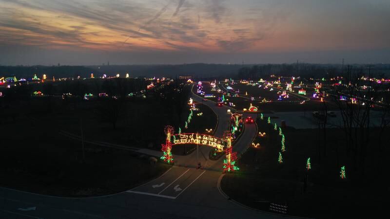 The sun sets over the Celebration of Lights display on Thursday, Dec. 8, 2022 at Rotary Park in La Salle.