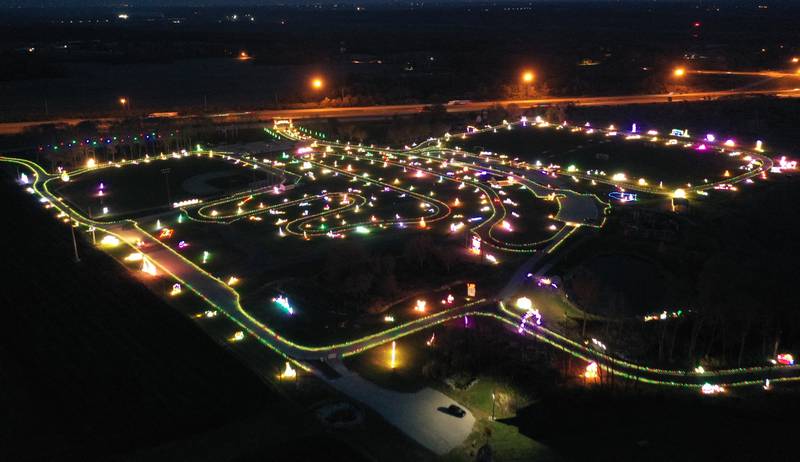 A aerial view of the Celebration of Lights on Tuesday Nov. 16, 2021 at Rotary Park in La Salle.